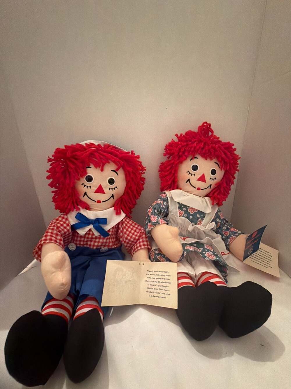 Raggedy Ann and Andy Dolls Plush Vintage Style Pair